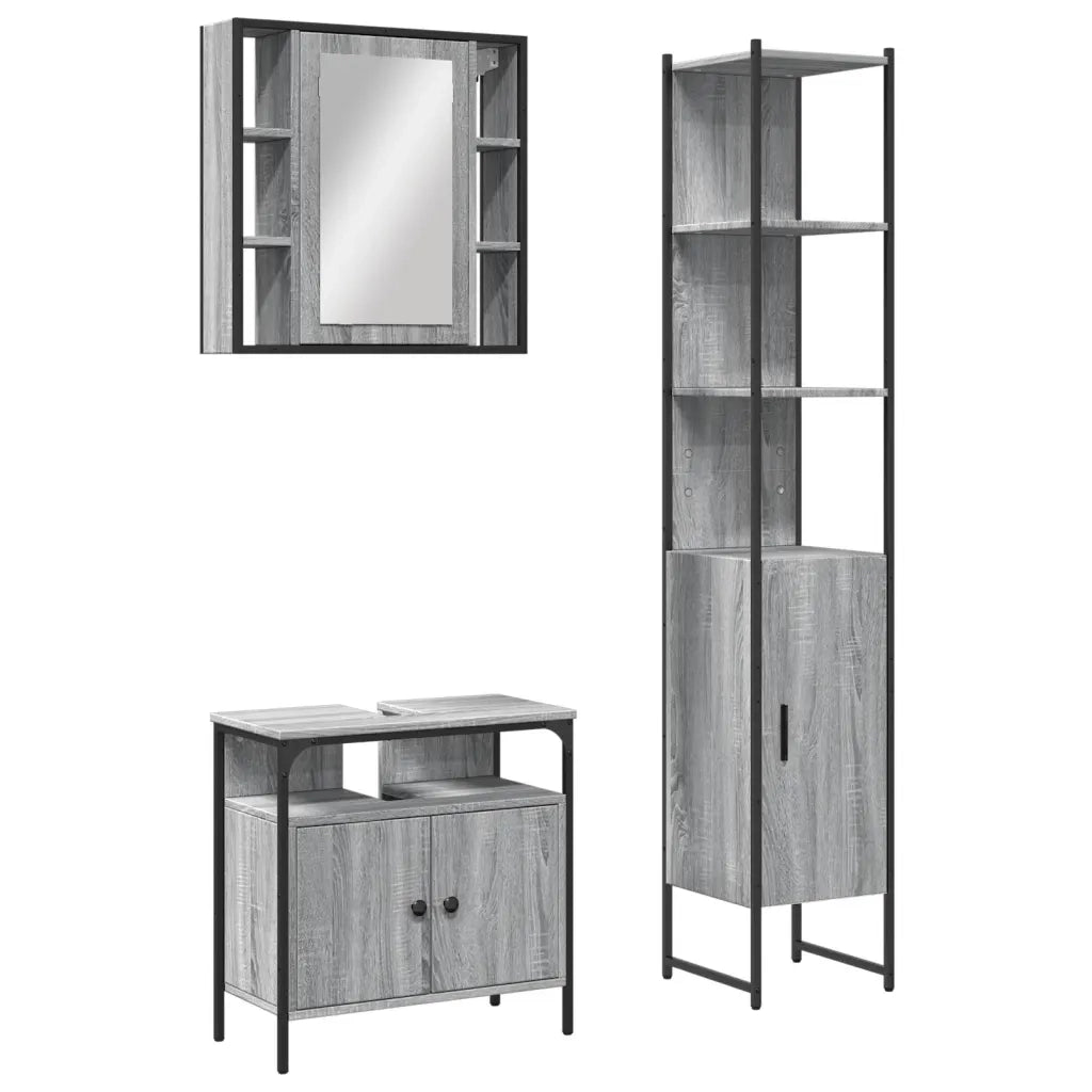 Set Mobili da Bagno 3 pz Grigio Sonoma in Legno Multistratocod mxl 91361