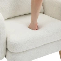 Poltrona da Salotto in Velluto Teddy Moderna e Semplice con Cuscino, Seduta Extra Spessa, Struttura in Legno Massello, 71x72x71cm, Bianco