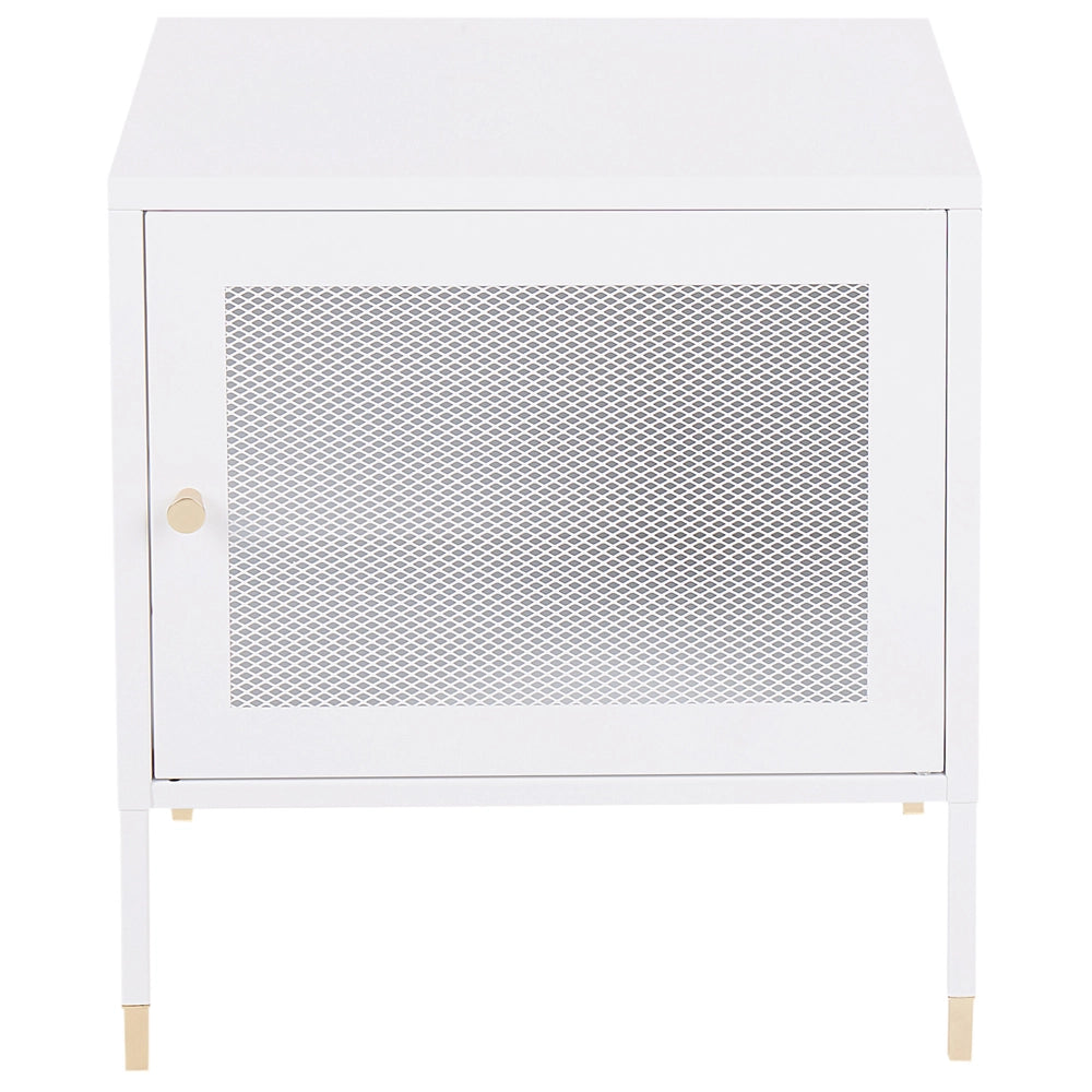 Comodino metallo bianco 45 x 35 cm ante a rete camera da letto moderna industriale