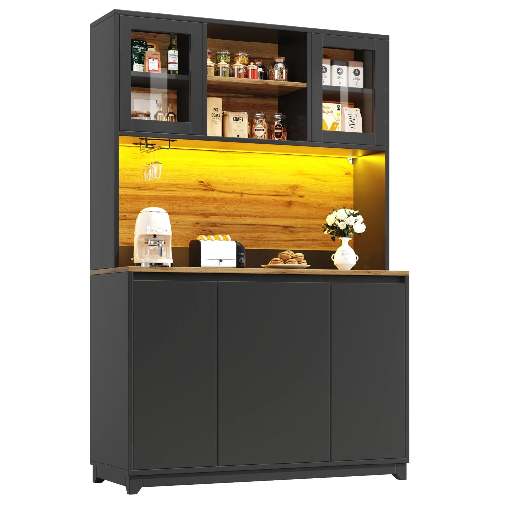 Mobile Alto da Cucina con Ante in Acrilico e LED ¨C Xylo ¨C Nero, 120x40x180 cm