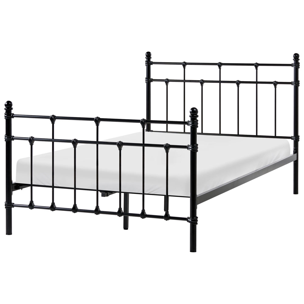 Letto Nero matrimoniale 120 x 200 cm poggiatesta in metallo poggiapiedi