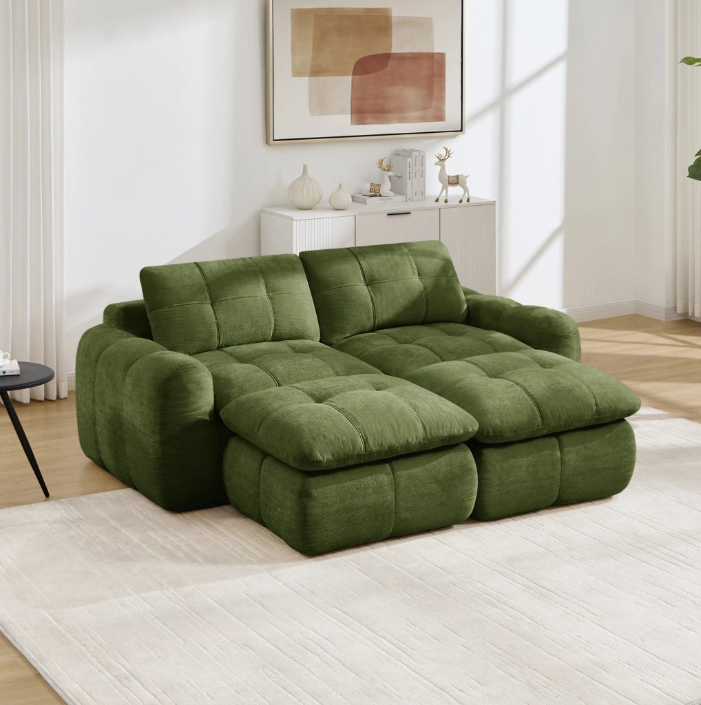 Divano modulare senza telaio in chenille verde 194x160x68 cm con seduta ampia e profonda