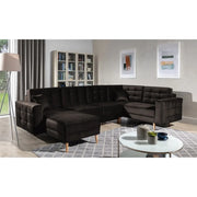 Divano angolare panoramico convertibile U HASGARD 326 cm marrone scuro in velluto con vano contenitore