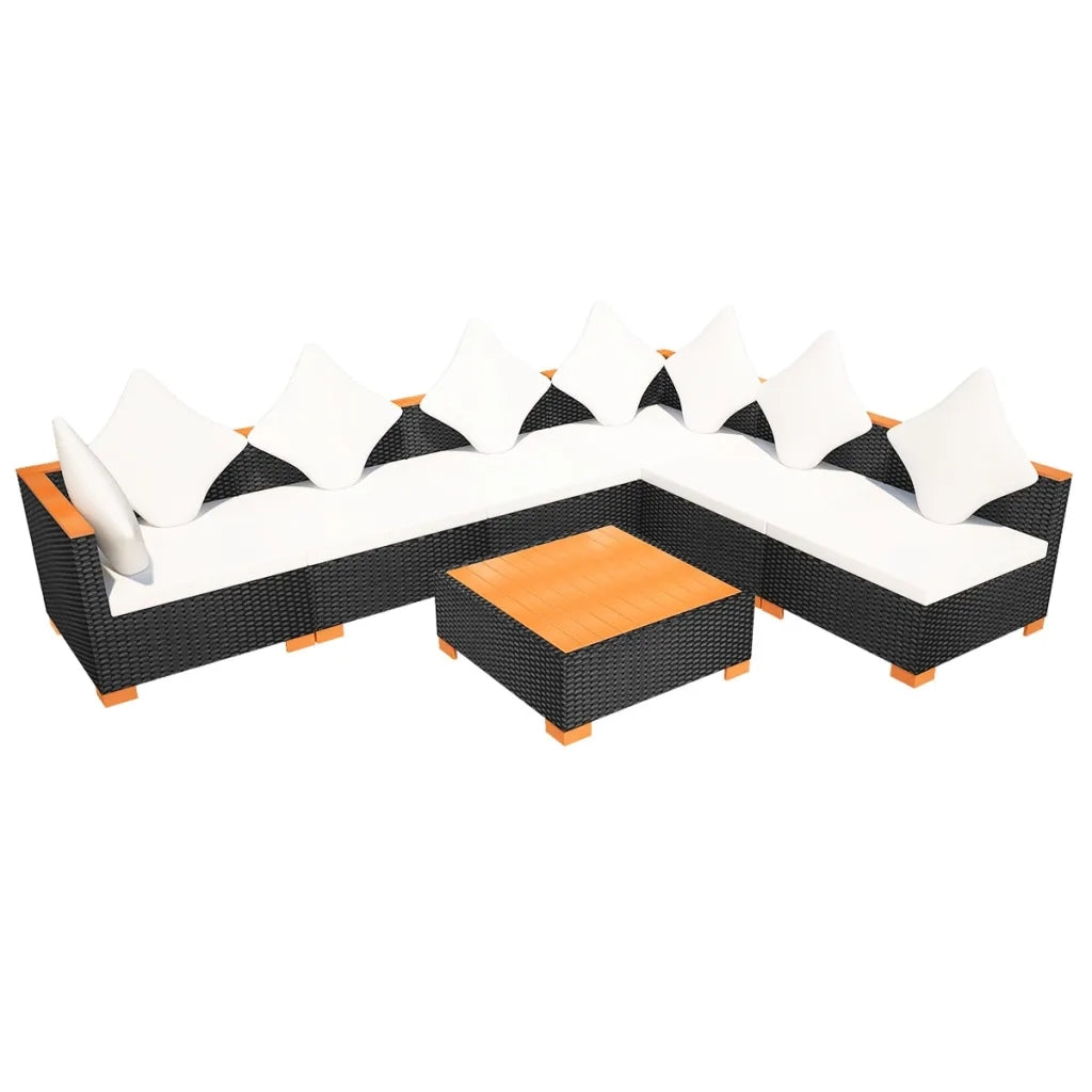 Set Divani da Giardino 7 pz con Cuscini in Polyrattan Nero 42751