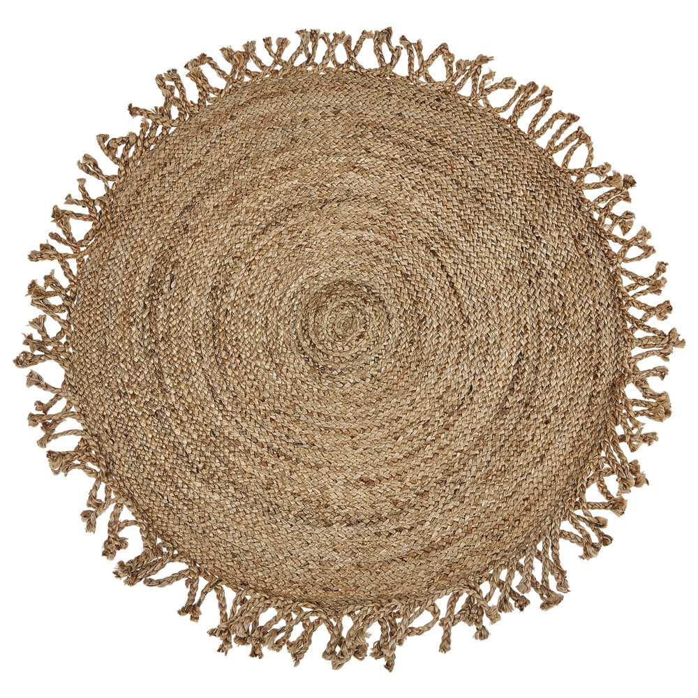 Tappeto beige rotondo 120 cm boho rustico iuta naturale decorativo soggiorno camera da letto sala da pranzo