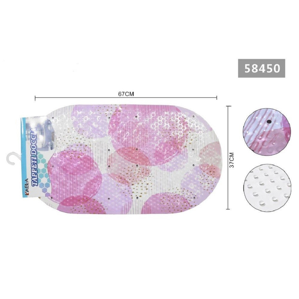 Trade Shop - Tappeto Antiscivolo Ovale Cerchi Rosa Per Vasca Da Bagno Doccia 67 X 37 Cm 58450 -