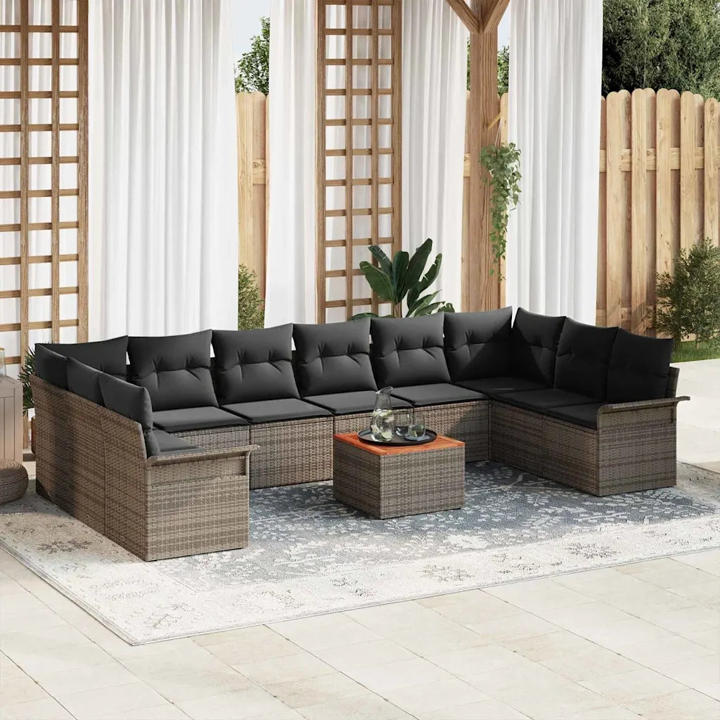 Set Divano da Giardino 11 pcs Grigio polyrattan
