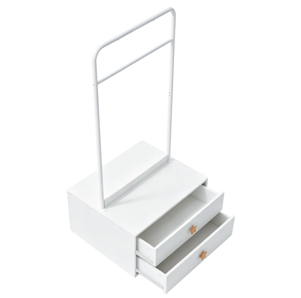 Stand appendiabiti per bambini ULEVR 70x55x168 cm con barra appendiabiti e 2 cassetti, bianco in MDF