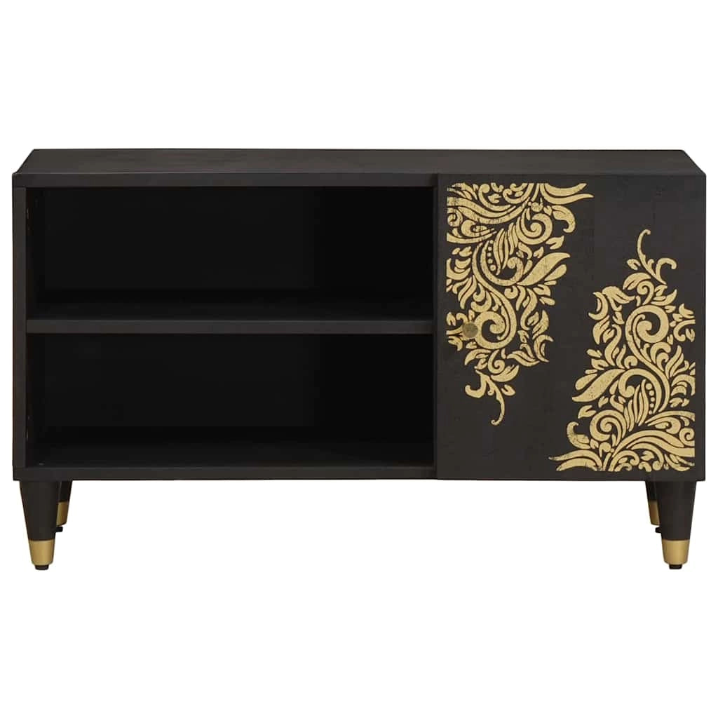 Mobile porta TV rettangolare moderno con contenitore 80 x 33 x 46 cm in legno massello di mango nero 02_0057892