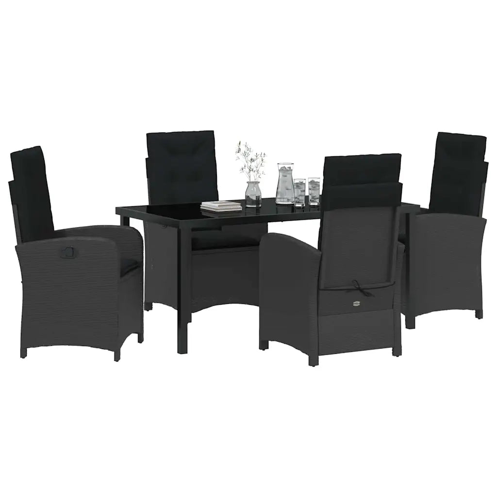 Set da Pranzo per Giardino con cuscino 5 pcs Nero polyrattan 3380263