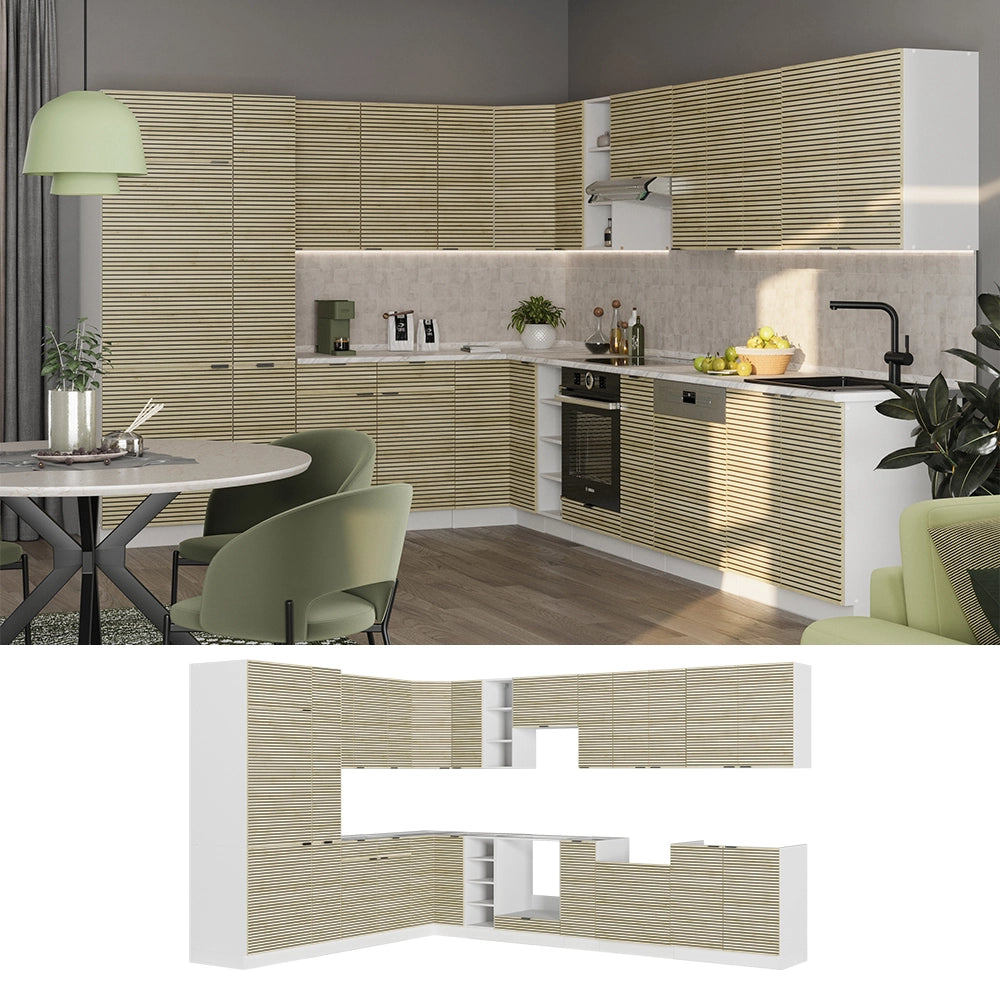 Cucina angolare completa Fame-Line Pannello in quercia/Bianco 347 x 60 cm, PL Antracite Vicco