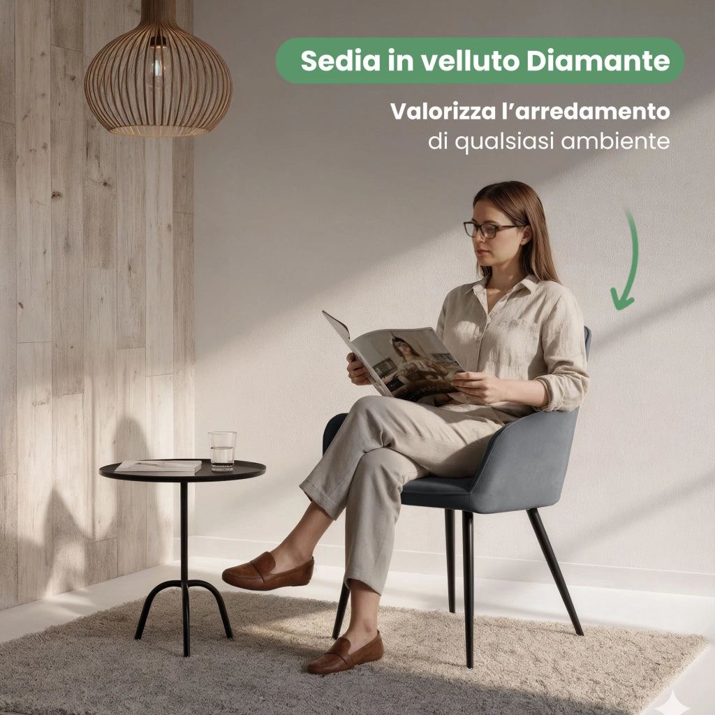 Set di 2 Sedie in velluto trapuntato DIAMANTE Grafite gambe nere