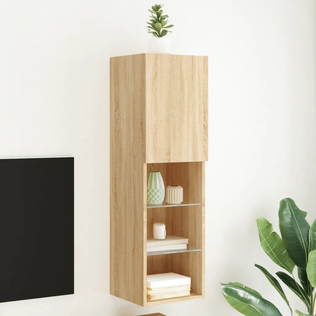Mobile TV con Luci LED-Credenza per TV Rovere Sonoma 30,5x30x102 cm
