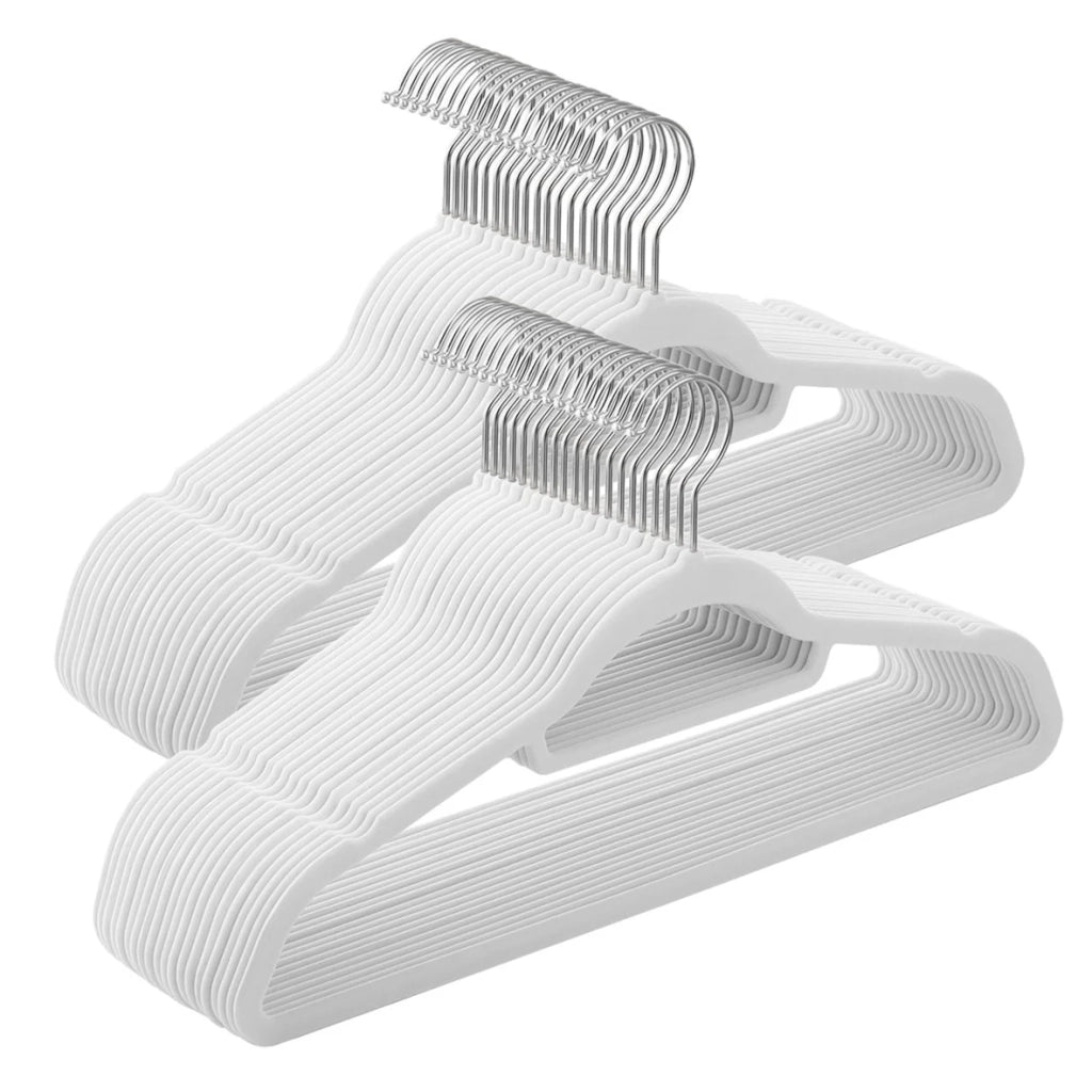 Grucce in velluto set da 20 antiscivolo spessore 6 cm salvaspazio gancio girevole a 360° lunghezza 45 cm per cappotti camicie abiti pantaloni bianche 12_0005067