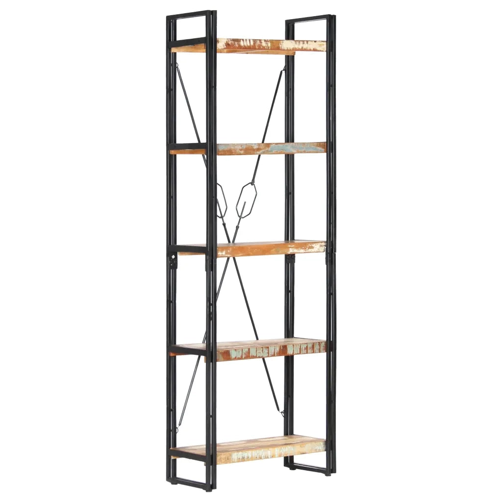 Libreria a 5 Ripiani-Scaffale per Libri-Mobile di Stoccaggio 60x30x180 cm in Massello di Recupero