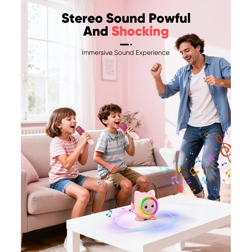 Trade Shop - Mini Cassa Bluetooth Portatile Con 2 Microfoni Wireless Karaoke Per Bambini Ragazze Regalo -