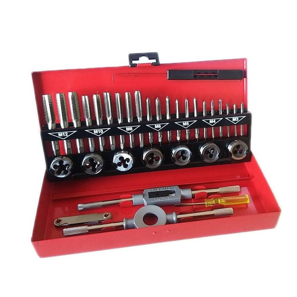 Trade Shop - Set 32 Pezzi Cassetta Kit Filiera Per Filettatura Maschi E Femmine Hx32td -