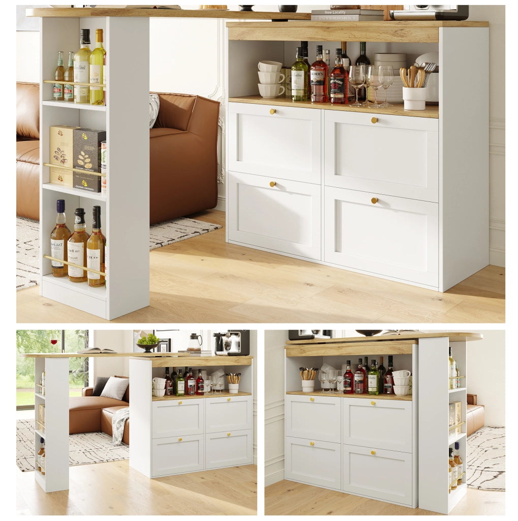 Mobile contenitore girevole 105x39x102 cm in MDF bianco， 4 cassetti