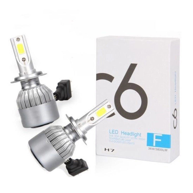 COPPIA LAMPADE AUTO MOTO C6 H7 LED 3800LM 72W 6000K BIANCO FREDDO FARI LAMPADINE - ZENCOCCO