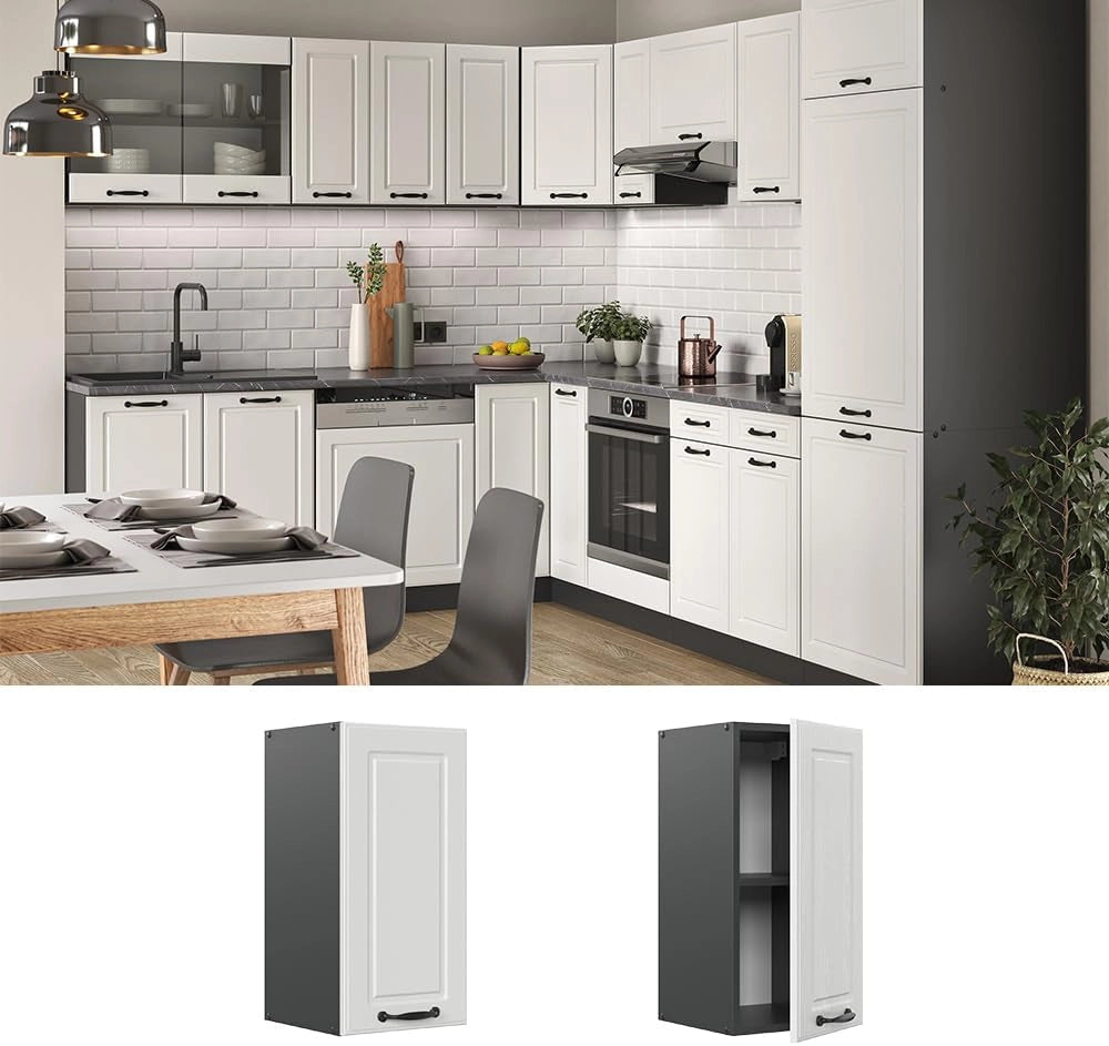 Pensile da cucina R-Line, Bianco casa di campagna, 30 cm, per la libera combinazione all'interno di sistemi cucina modulari