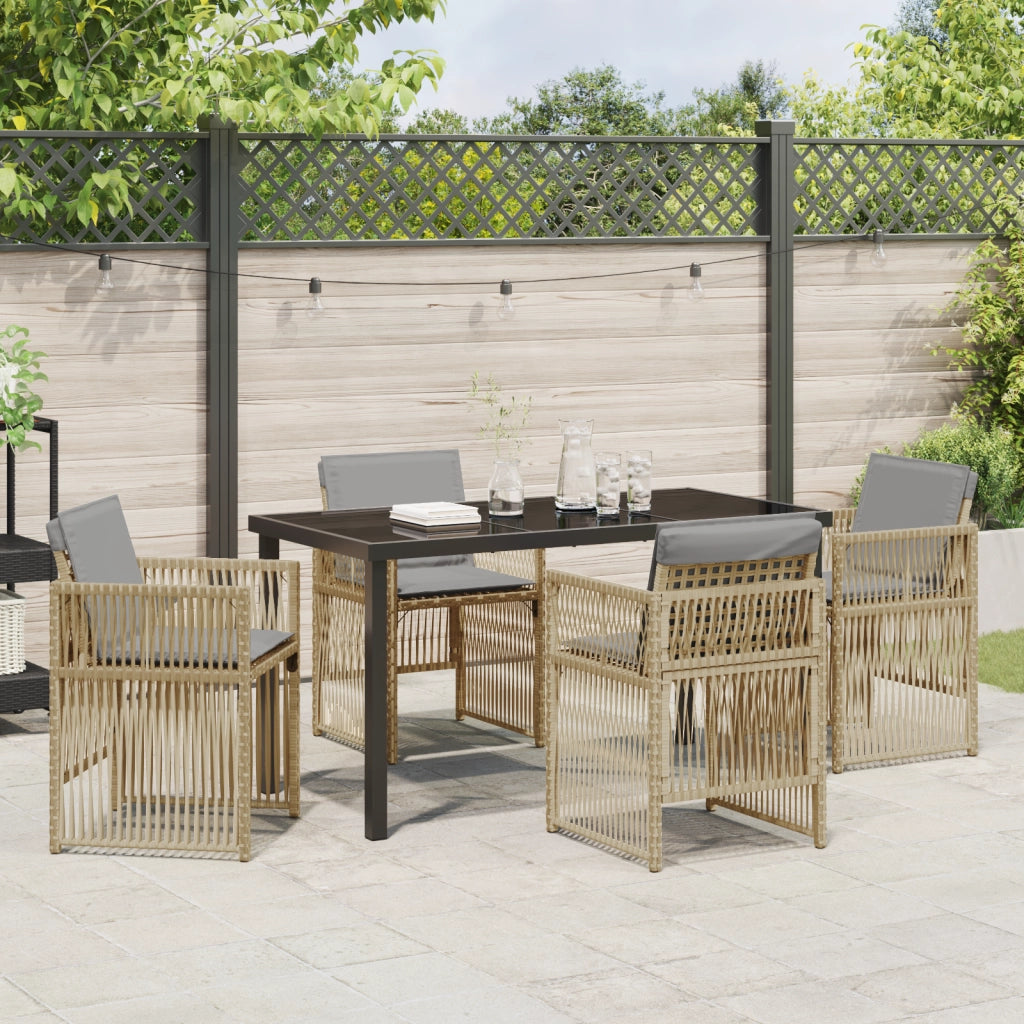 Set da Pranzo da Giardino  con 5 Pezzi e Cuscini in Rattan Poliestere Beige