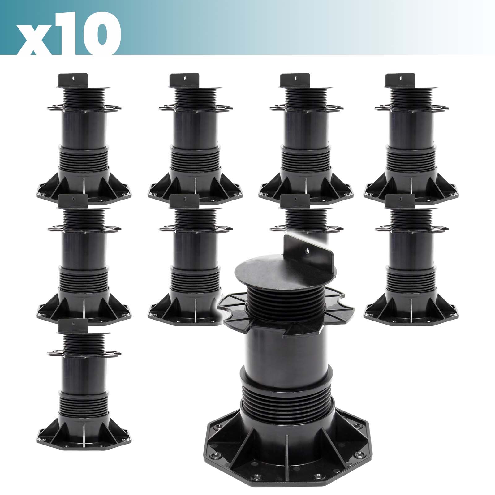 Set 10 supporti per pavimenti galleggianti Altezza regolabile 140-210mm Max 2700 kg Piedini per decking