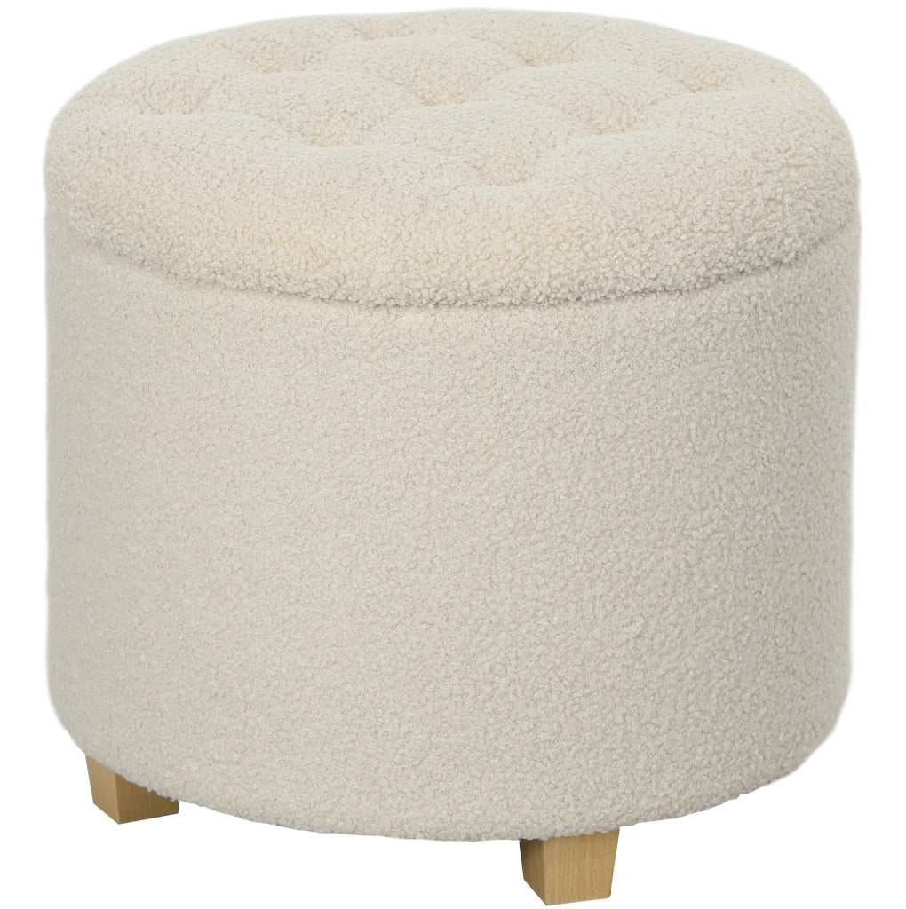 Pouf contenitore rotondo in poliestere color crema