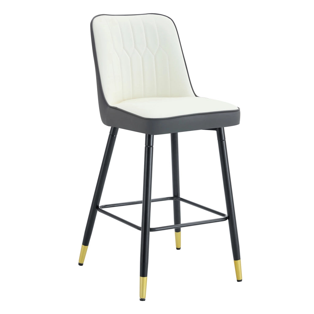 Set 2 Sgabelli da Bar ¨C MINIMAL ¨C Ecopelle Bianco/Grigio Scuro, Struttura in Metallo Nero, 100 cm