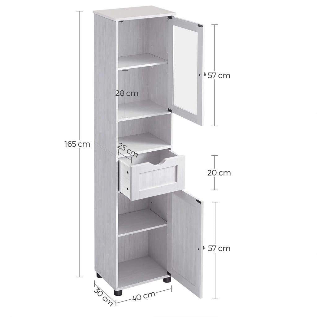 Mobile contenitore per bagno colonna 40 x 30 x 165 cm con ripiani regolabili armadietti ante cassetti vano salvaspazio grigio 12_0006522