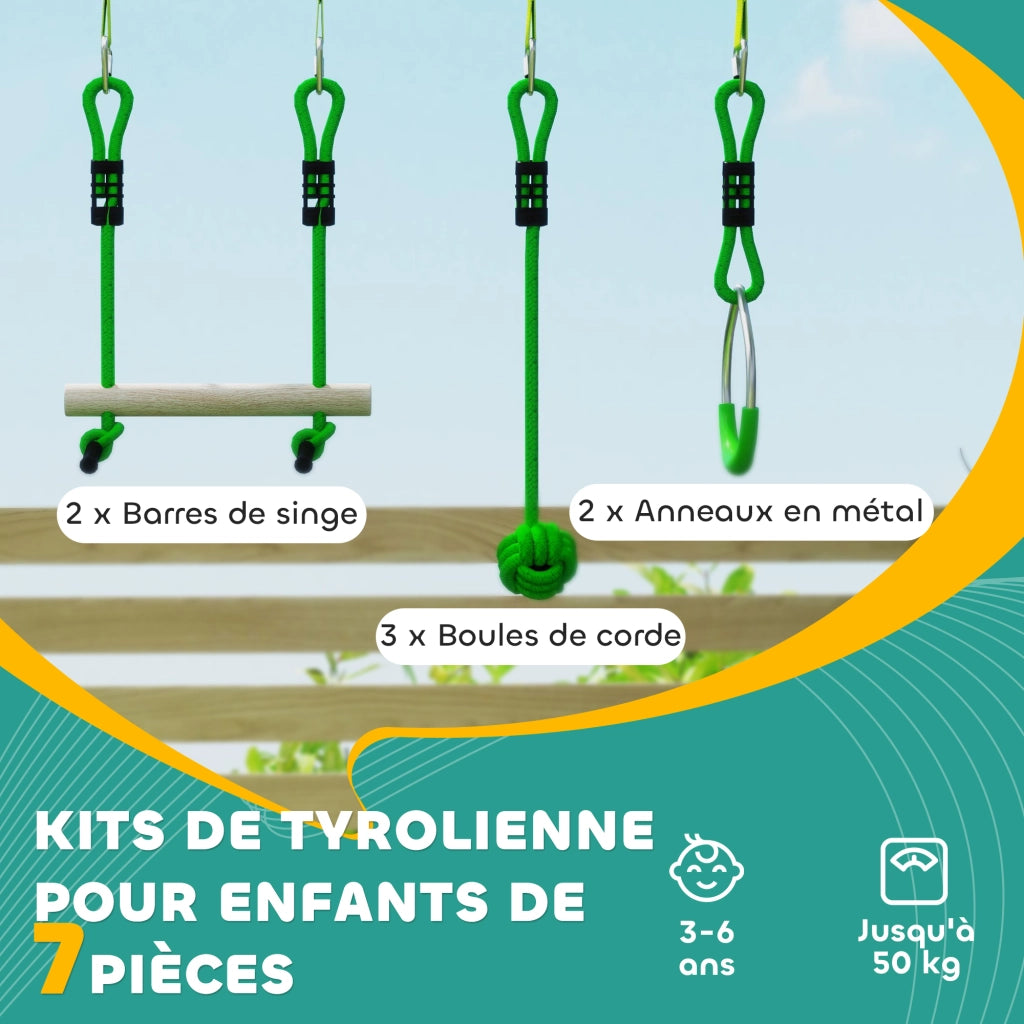 Percorso ostacoli Ninja bambini 10m ¨C Xylo ¨C set 7 pezzi carrucola tirolese verde 50kg