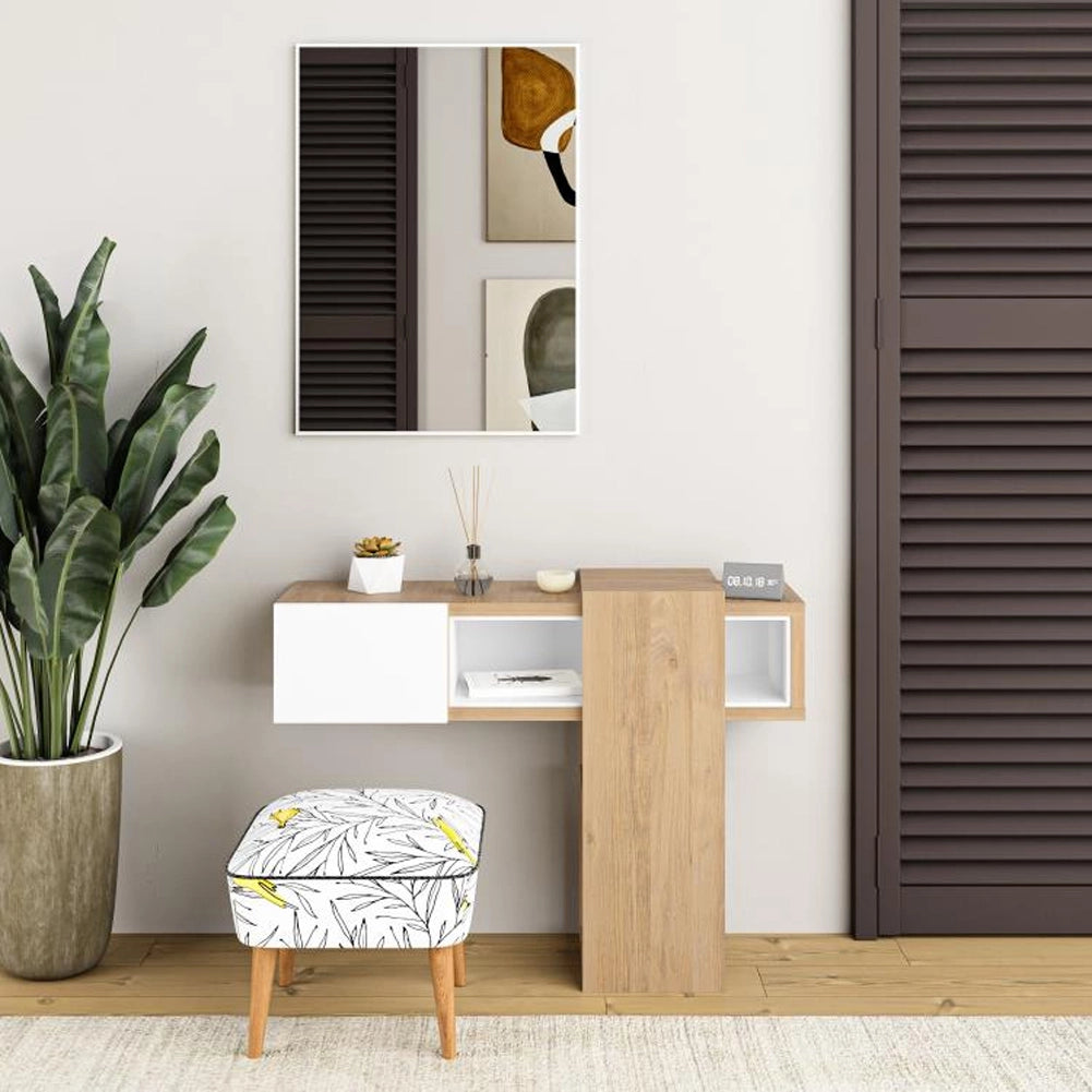 Cassettiera con Specchio Rettangolare Quercia e Bianco Mobile da Ingresso