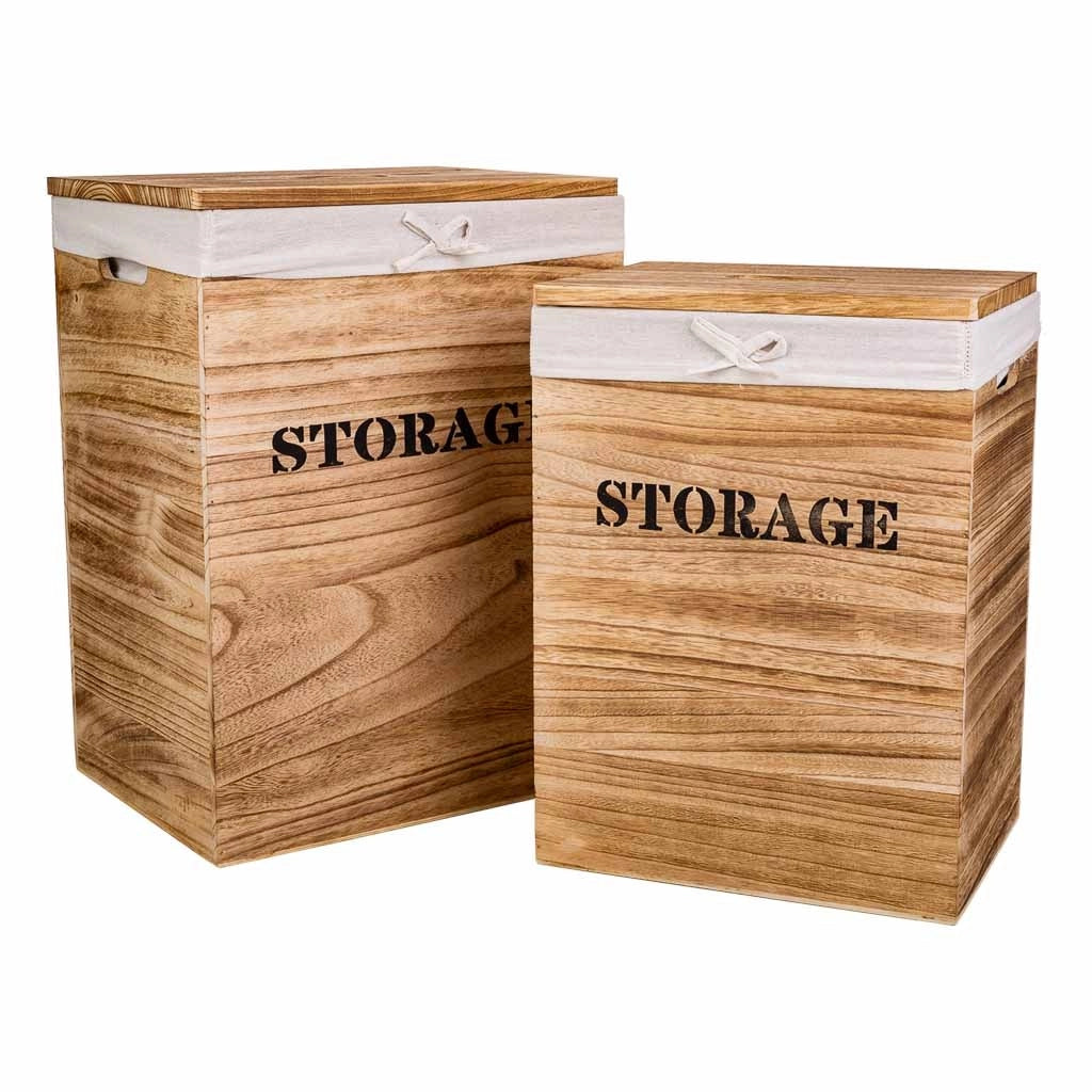Set di 2 cesti per la biancheria in legno 40x30x54-34x26x47