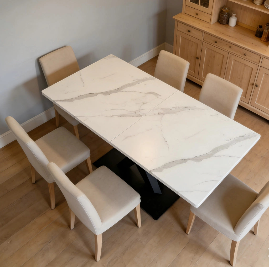 Tavolo da pranzo rettangolare bianco e nero per 6 persone, MDF e metallo