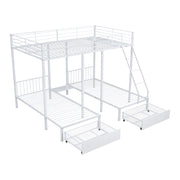 Letto a Castello 140x200 cm; Letto 3 Posti con Cassetti; Divisibile; in Metallo; Bianco