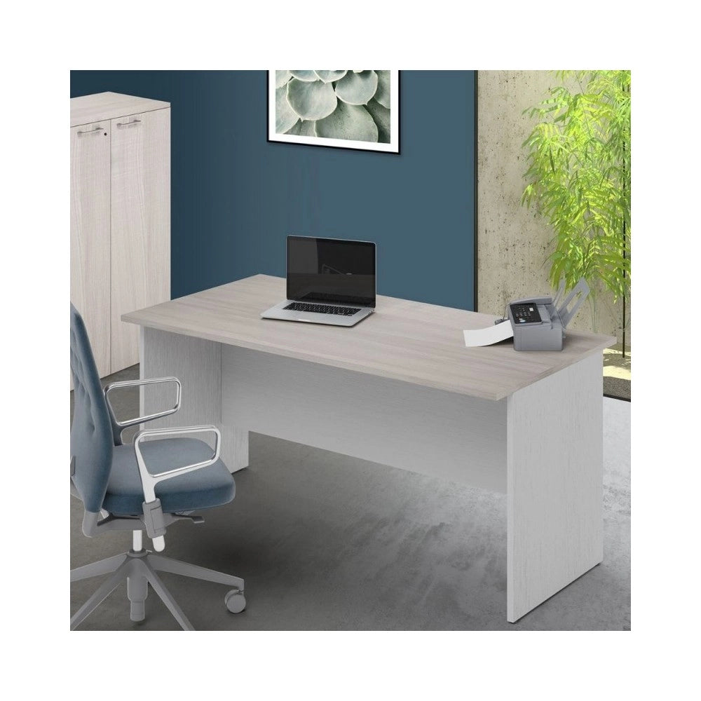 Scrivania per ufficio 200x80x74H olmo e bianco frassinato Ibisco – Made in Italy
