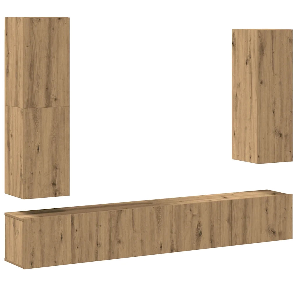 Set Mobile TV 4 pz Montato a Parete Rovere in Legno Multistrato 3329154