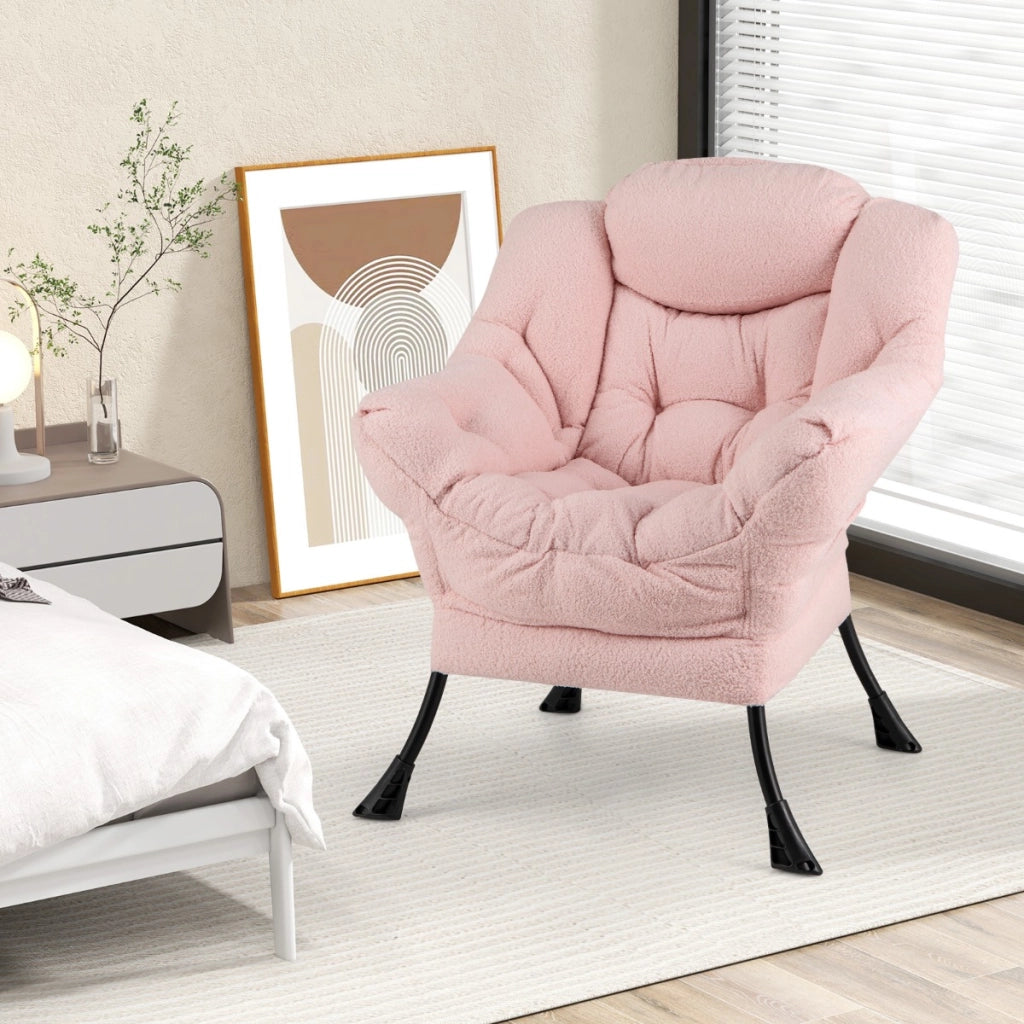 Poltrona comoda con cuscino per la testa schienale e seduta imbottiti, Poltrona per soggiorno elegante Rosa-Sedie e poltrone