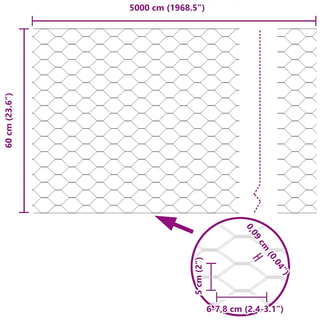 Recinzione Esagonale Grigio 0,6 x 50 m PVC 42005564