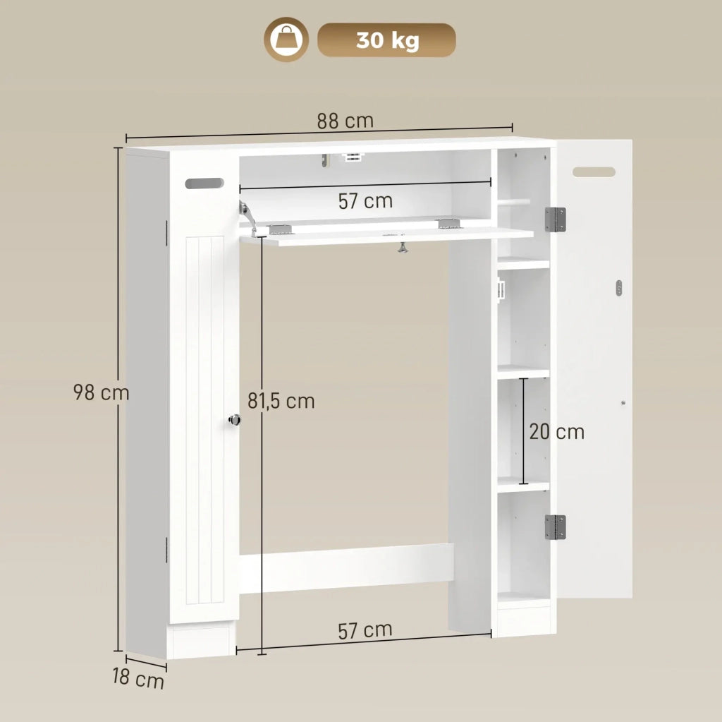 Mobile sopra WC con 2 armadietti, cassetto, porta-rotolo e ripiani regolabili