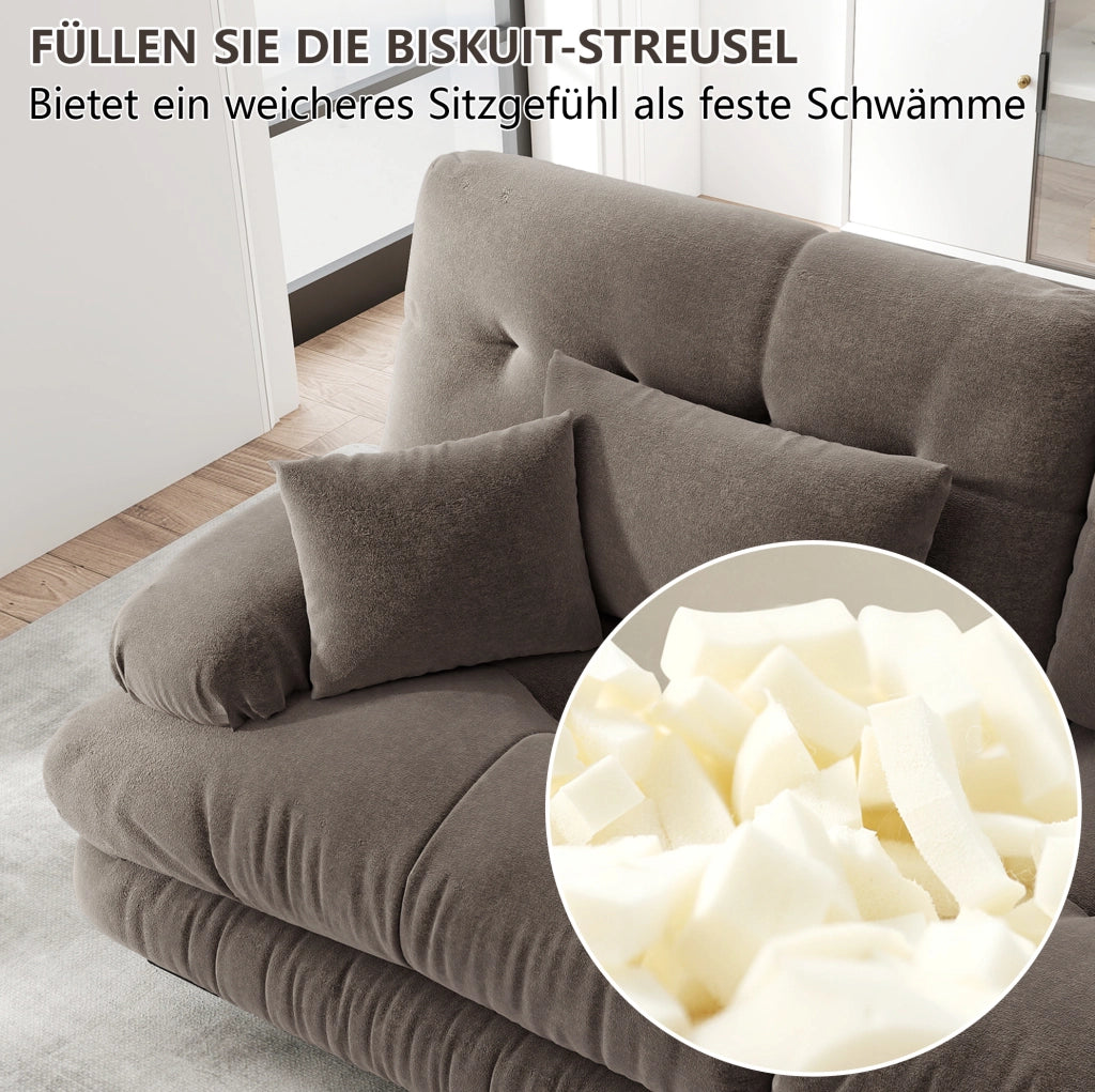 Divano Angolare Modulare in Chenille Vintage Marrone con Pouf Abbinati