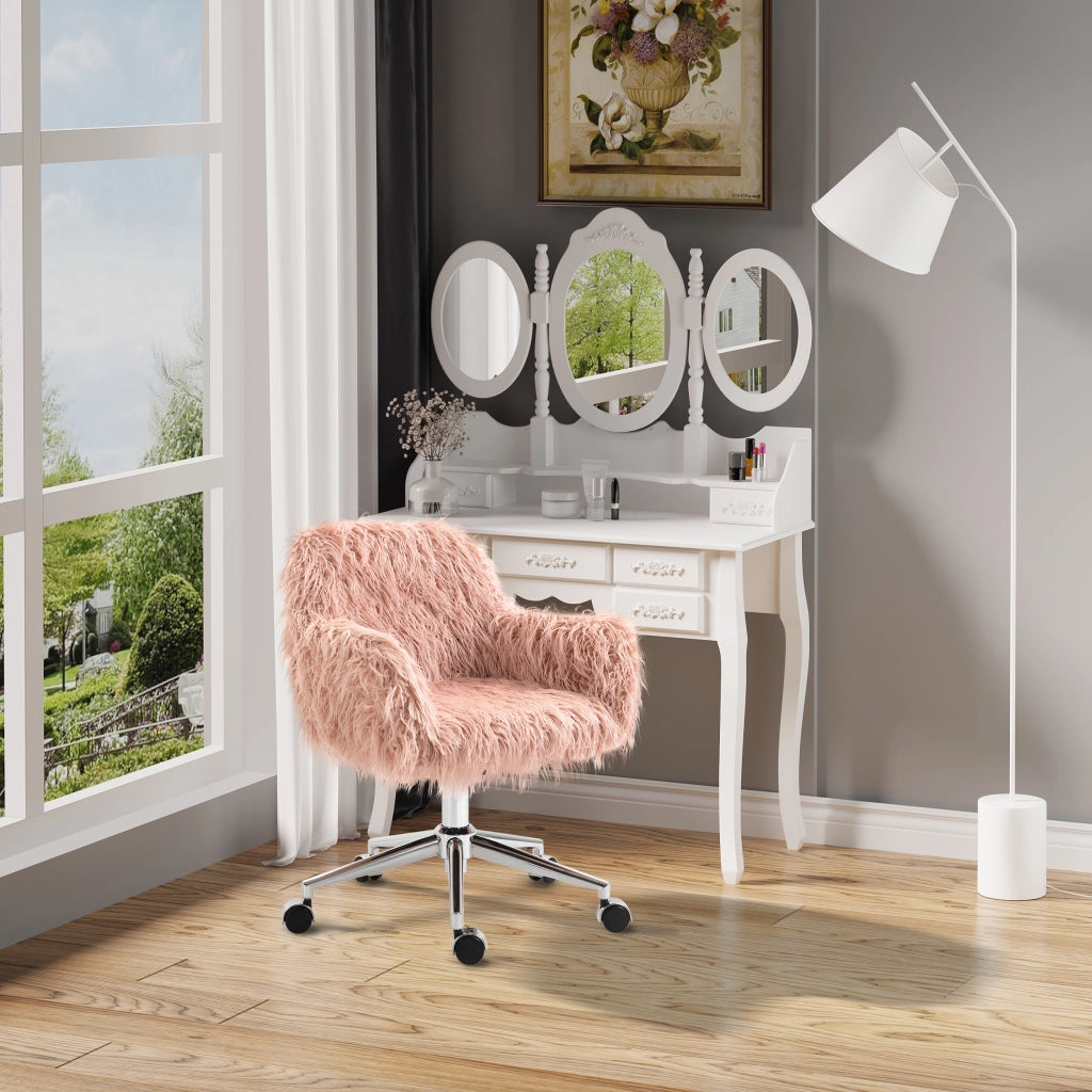 Sedia da Ufficio Girevole Altezza Regolabile ¨C Xylo ¨C Ecopelle Rosa Gambe Metallo Argento 57x60x75-85cm