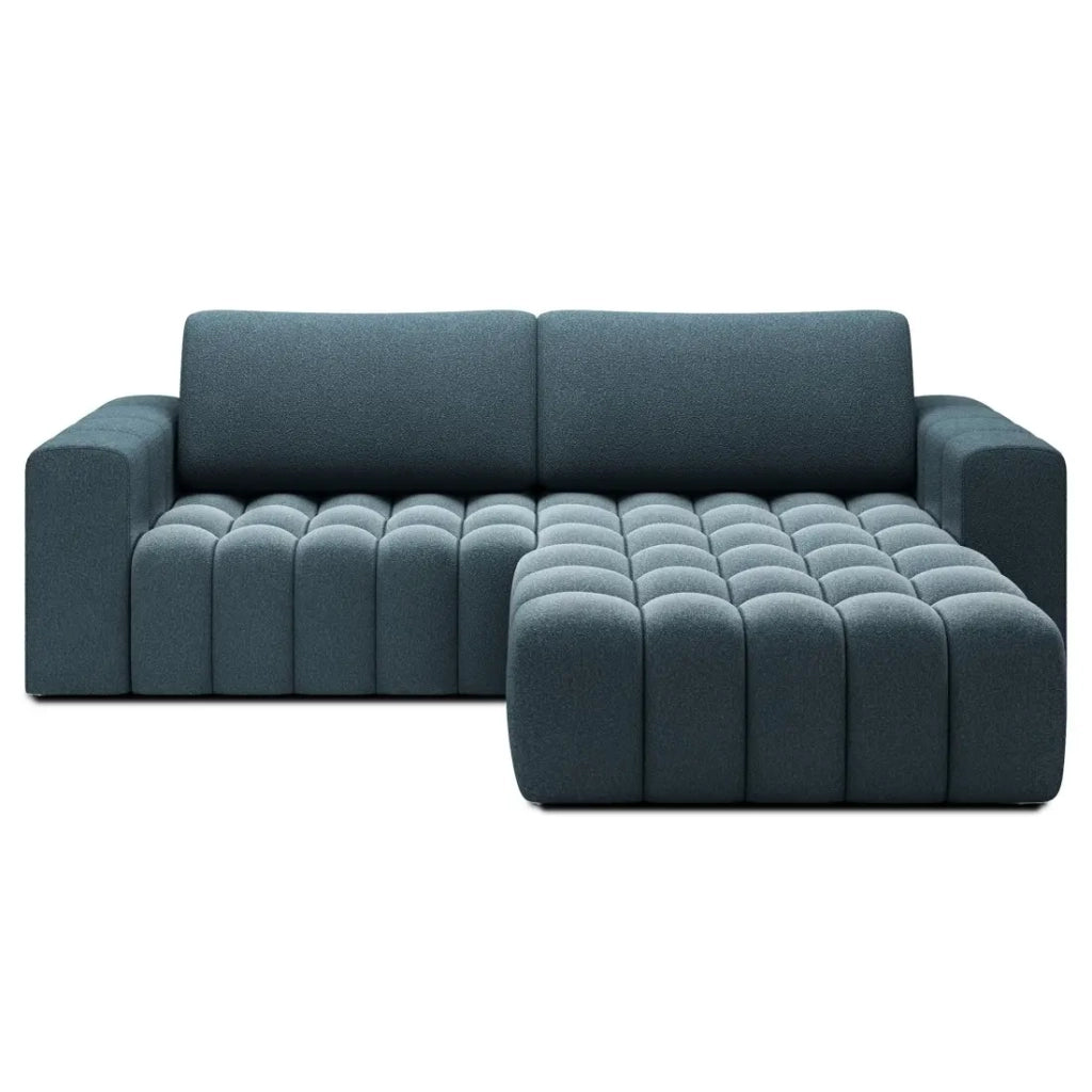 Divano angolare trasformabile DORY blu notte 250 cm con contenitore angolo destro