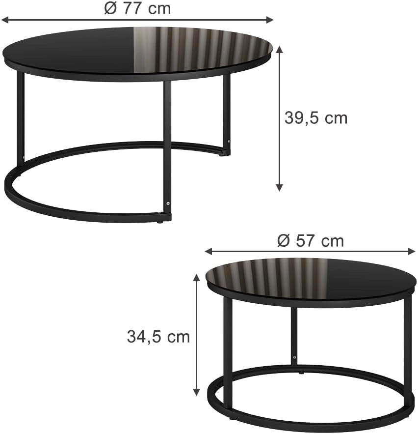 Set di tavolini Montreal, Nero lucido, 77 x 77 cm 2 parti, salvaspazio, pieghevole e combinabile in modo versatile