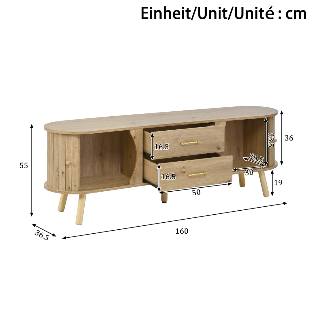 Mobile TV con 2 Ante Scorrevoli e 2 Cassetti ¨C MINIMAL ¨C Legno MDF Massello, Design Scandinavo