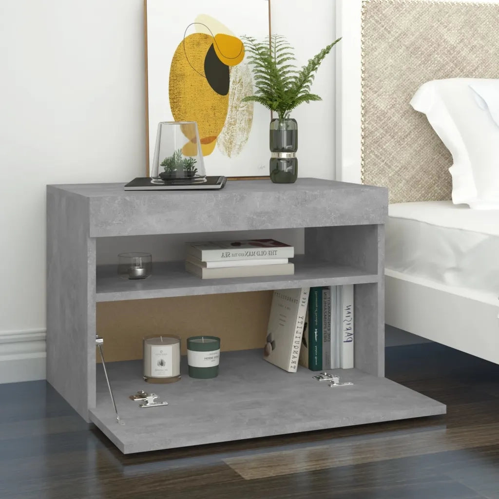 Comodino | Armadio da Notte | Mobiletto da notte con Luci LED Grigio Cemento 60x35x40 cm