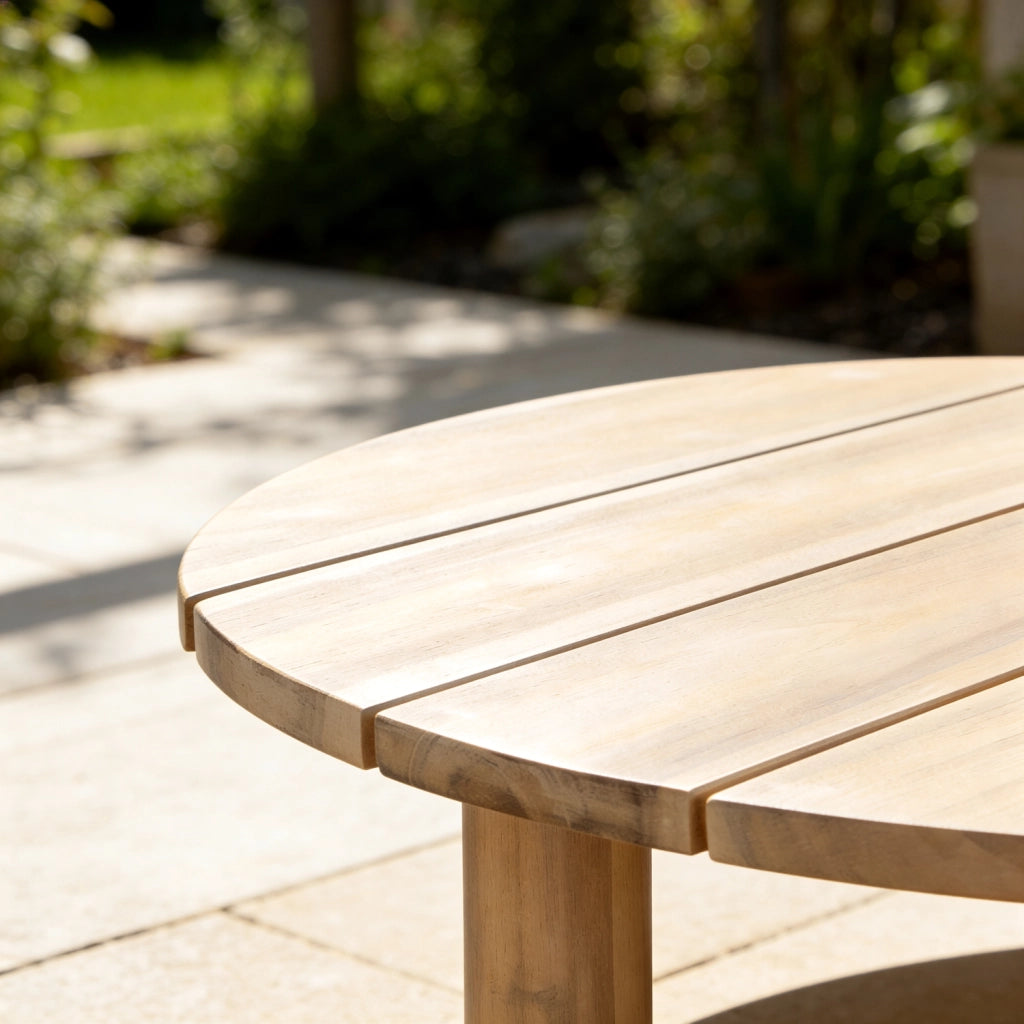 Set di mobili da giardino a 5 posti in acacia con cuscini beige LAGOA