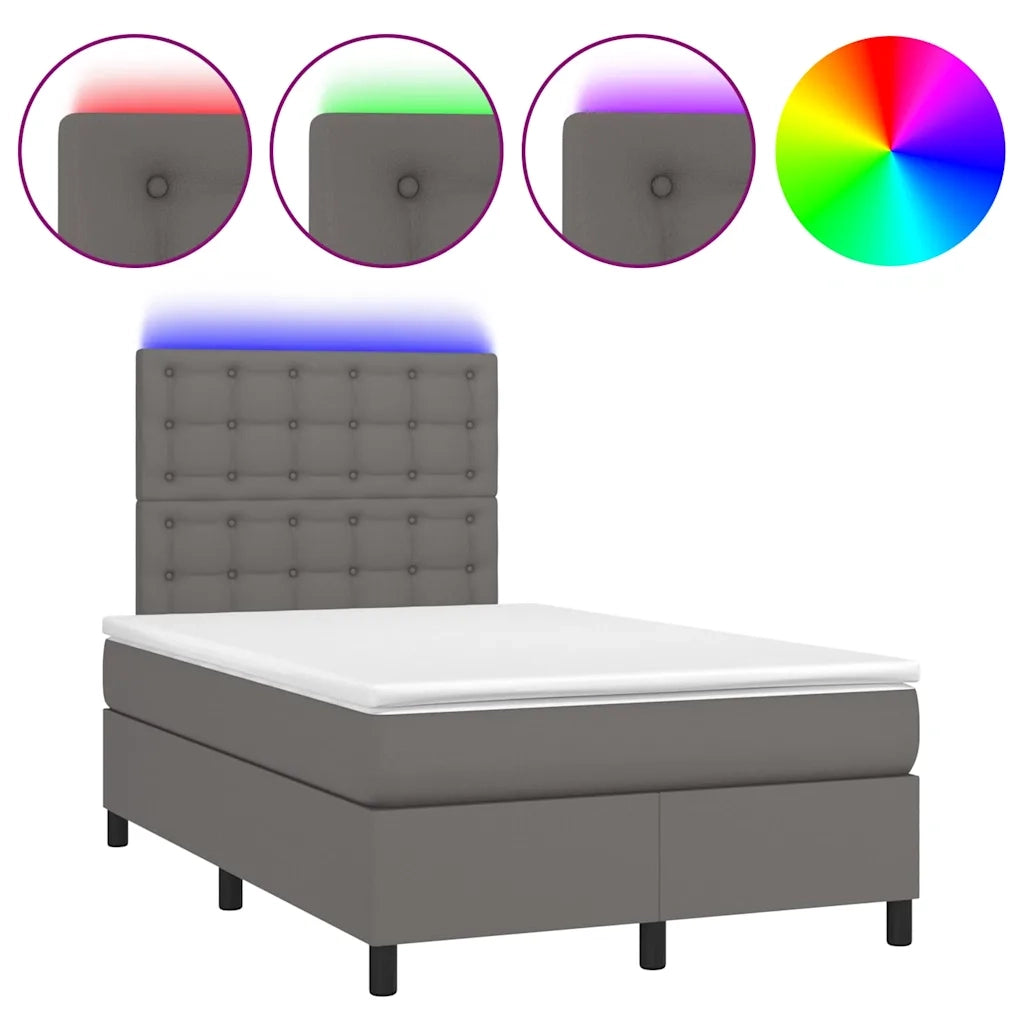 Giroletto Molle con Materasso e LED Grigio 120x190cm Similpelle