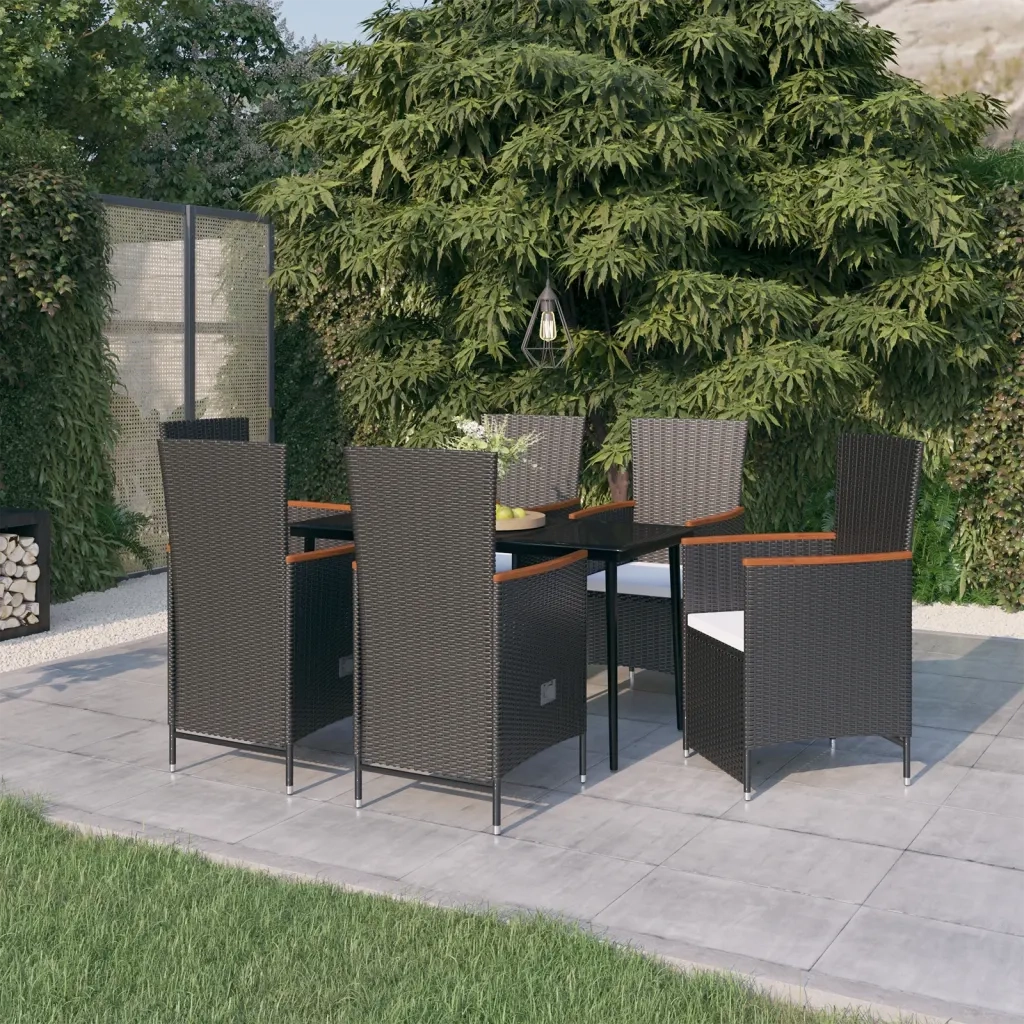 Set da Pranzo da Giardino 7 pz con Cuscini Nero 3099467