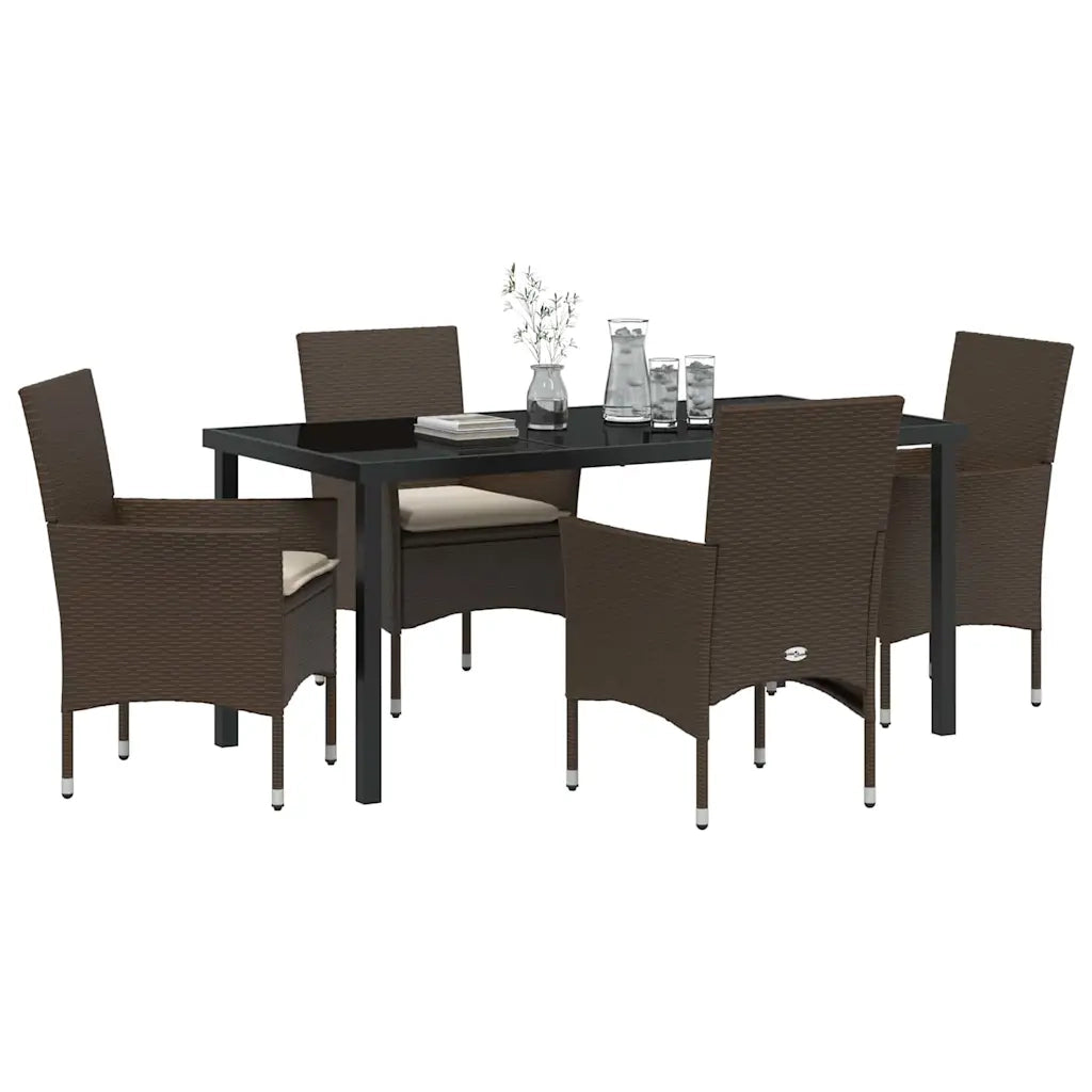 Set da Pranzo per Giardino con cuscino 5 pcs Marrone polyrattan 3379782