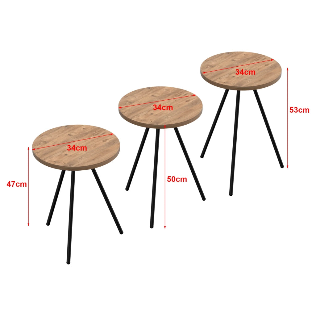 Set di 3 tavolini rotondi impilabili nero naturale 03_0008419
